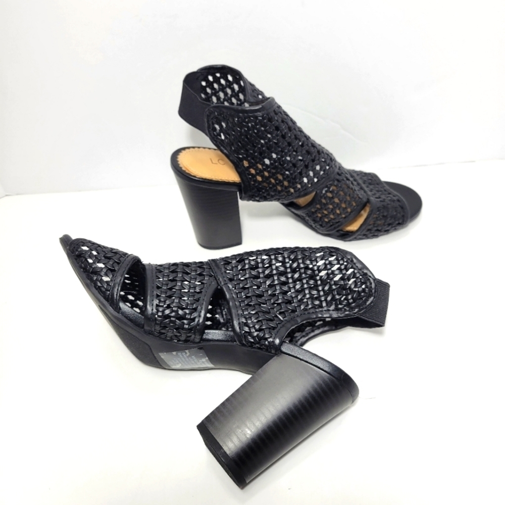 LC Lauren Conrad Women's Morganite Black Fishnet Design Heel Sandals Size 8M